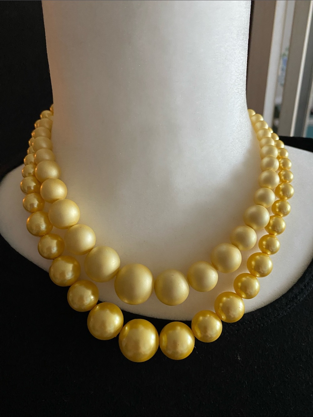 Vintage Yellow Gold Faux Double Strand Beaded Necklace